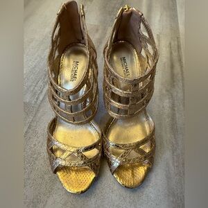 Michael Kors Gold Heels with Strappy Design